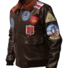 Top Gun Tom Cruise USA Pete Maverick Motorcycle Brown Leather Bomber Jacket Leftside
