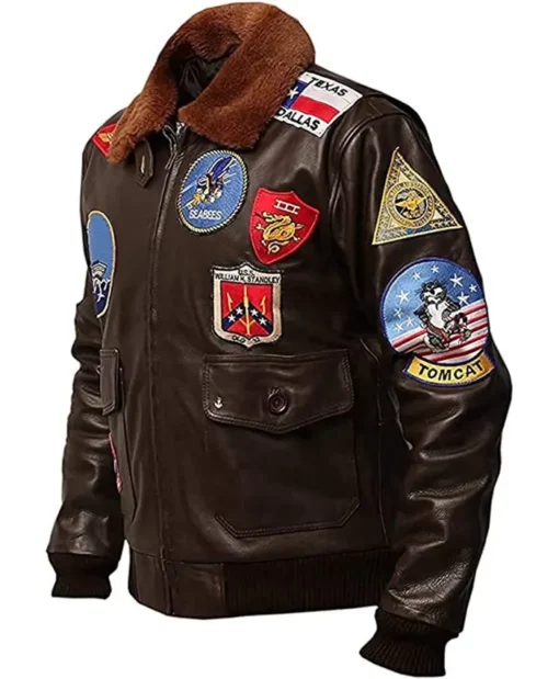 Top Gun Tom Cruise USA Pete Maverick Motorcycle Brown Leather Bomber Jacket Leftside