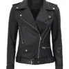Women Genuine Lambskin Leather Jacket Motorcycle Real Slimfit Biker Black Jacket