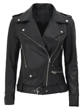 Women Genuine Lambskin Leather Jacket Motorcycle Real Slimfit Biker Black Jacket
