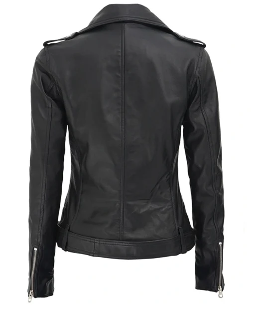 Women Genuine Lambskin Leather Jacket Motorcycle Real Slimfit Black Biker Jacket