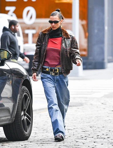 Bella Hadid Newyork Leather Jacket Front