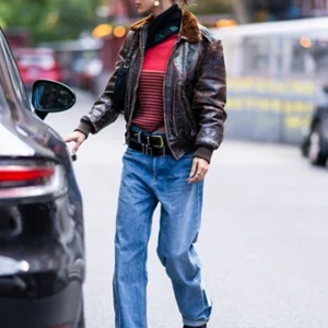 Bella Hadid Newyork Leather Jacket Left