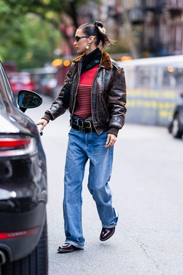 Bella Hadid Newyork Leather Jacket Left