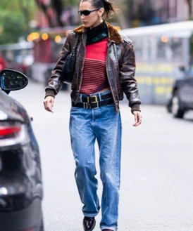 Bella Hadid Newyork Leather Jacket Right