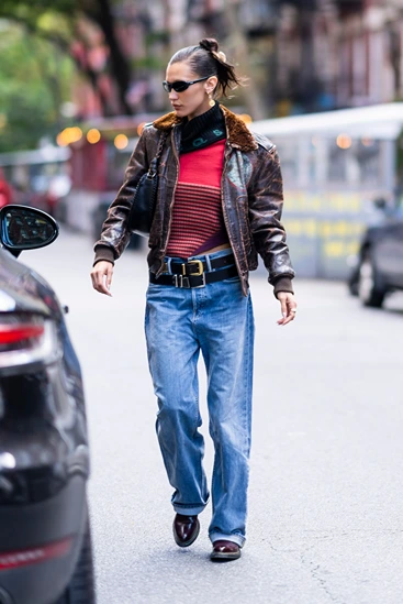 Bella Hadid Newyork Leather Jacket Right