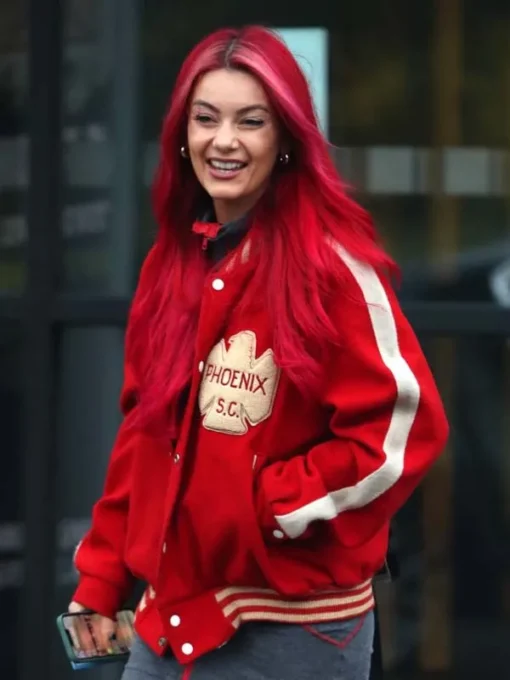 Dianne Buswell Phoenix S C Red Bomber Jacket Left