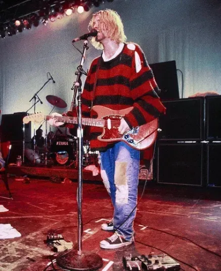 Kurt Cobain Red Striped Fleece Sweater