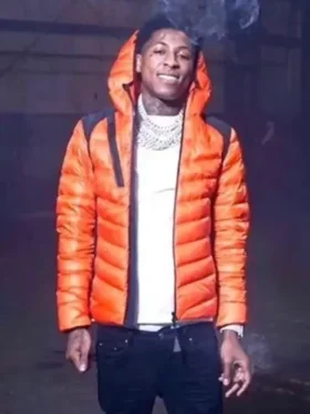 NBA Youngboy Orange Hooded Puffer Jacket