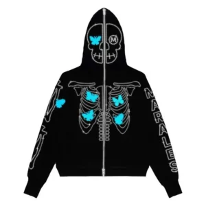 Rhinestone Skeleton Zip up Hoodie Black