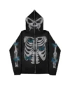 Rhinestone Skeleton Zip up Hoodie Front