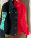 Super Bowl Jason and Travis Kelce Mom Donna Kelce Red and Black Jean Jacket