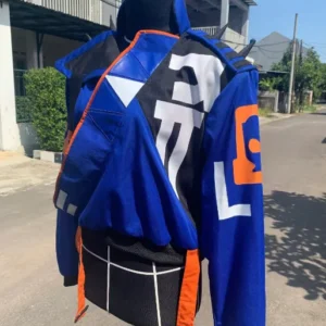 Valorant Yoru Leather Blue Jacket Front