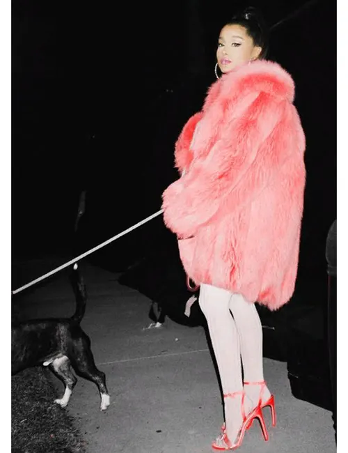 Actress Ariana Grande Faux Fur Pink Jacket