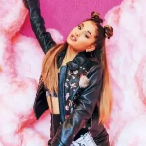 Ariana Grande Patches Black Genuine Leather Jacket