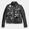 Ariana Grande Patches Black Genuine Leather Jacket Front