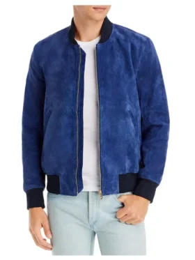 Blue Suede Bomber Jacket