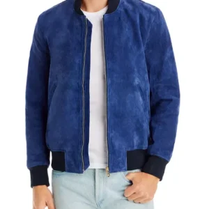 Blue Suede Bomber Jacket