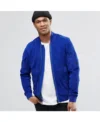 Blue Suede Bomber Jacket For Men