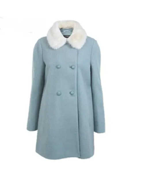 Blue Wool Ariana Grande Long Coat Front