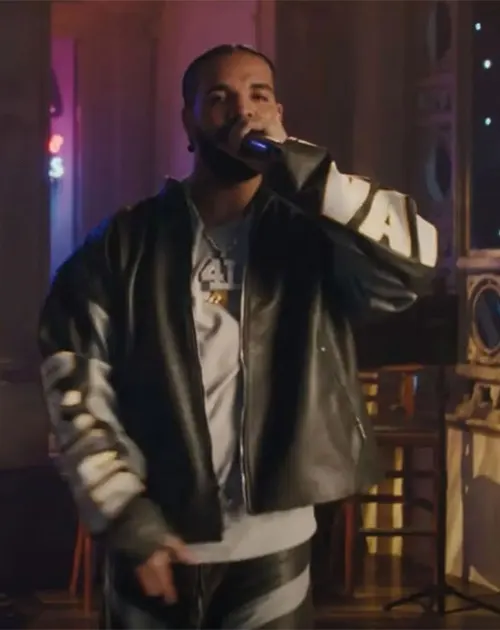 Drake Live On SNL Black Leather Jacket Front