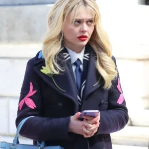 Emily-Alyn-Lind-Gossip-Girl-S02-Black-Patched-Coat-Front