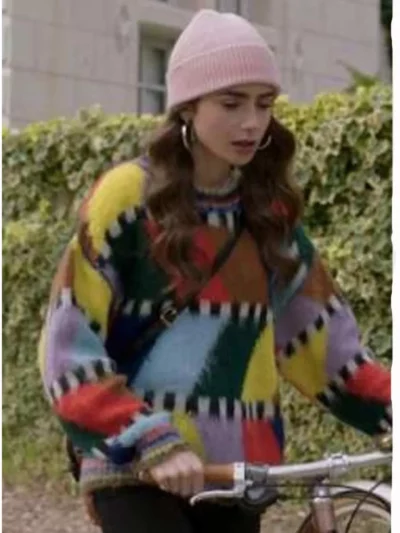 Emily In Paris Lilly Collins Color Blocks Sweater