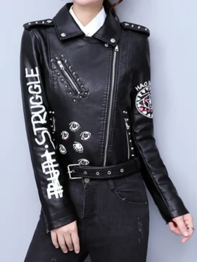 Eye Dare You Black Leather Jacket