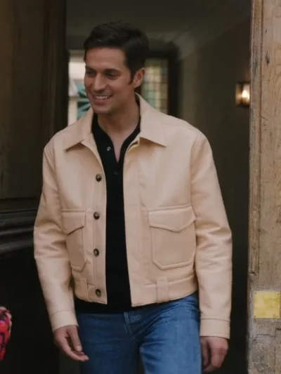 Gabriel Beige Emily in Paris S03 Beige Leather Jacket