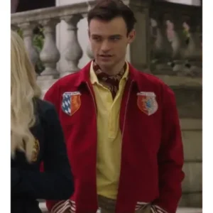 Gossip Girl Reboot S02 Max Wolfe Red Bomber Jacket For Sale With Yellow Shirt