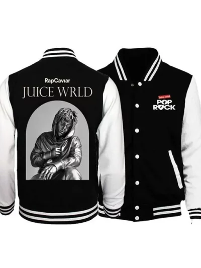 Juice Wrld 999 Black and White Pop Rock Varsity Bomber Jacket