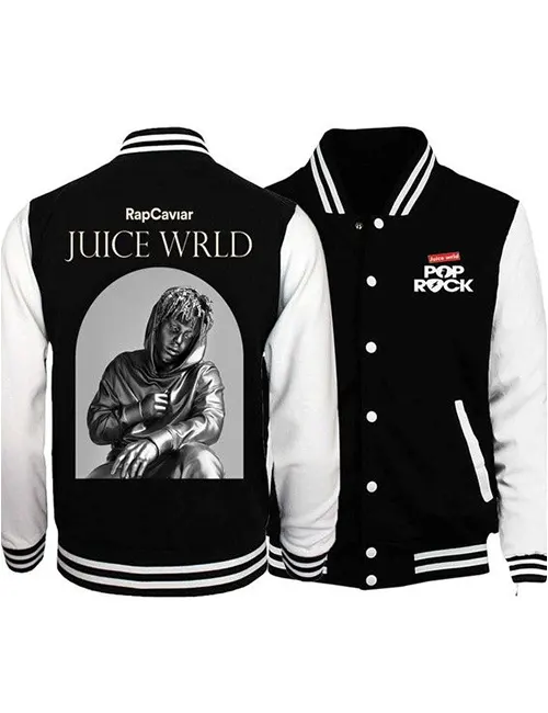 Juice Wrld 999 Black and White Pop Rock Varsity Bomber Jacket