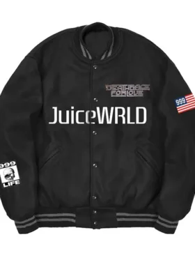 Juice Wrld 999 Life Black Wool Fabric Letterman Jacket Front