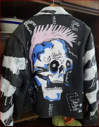 Lil Peep Never Say Die Skull Multicolor Biker Leather Jacket Back