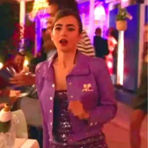 Lilly-Collins-Tv-Series-Emily-In-Paris-Emily-Cooper-S02-Purple-Leather-Jacket