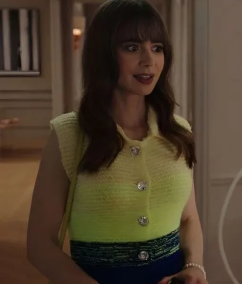 Lily Collins Emily In Paris S03 Green Knitted Sweater