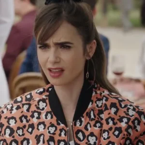 Lily Collins Emily In Paris S03 Lady Leopard Bomber Jacket