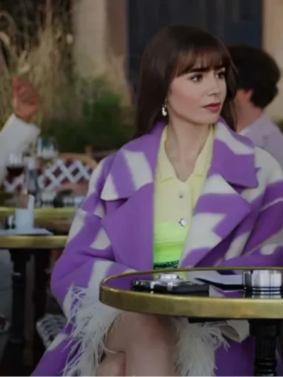 Lily CollinsEmily in Paris S03 Purple Wool Trench Coat