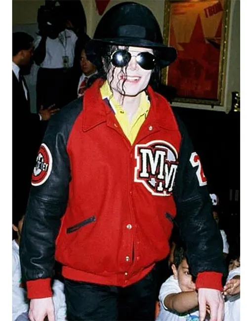 Michael Jackson Red And Black Wool With Faux Leather Varsity Jacket