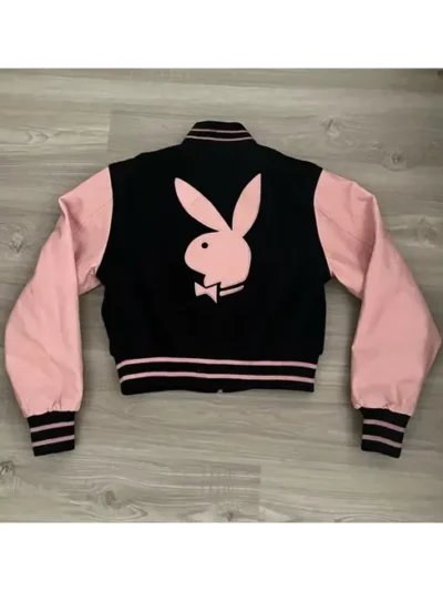 Playboy Pink Cropped Varsity Jacket Back