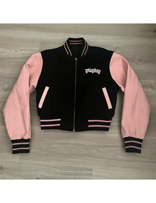 Playboy Pink Cropped Varsity Jacket
