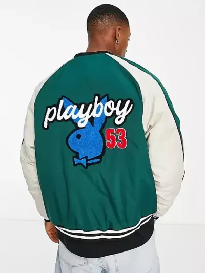 Playboy Varsity Green Jacket Back