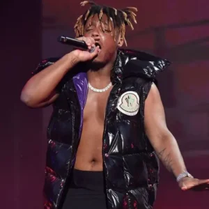 Rapper-Juice-Wrld-Black-Puffer-Vest-With-Studs