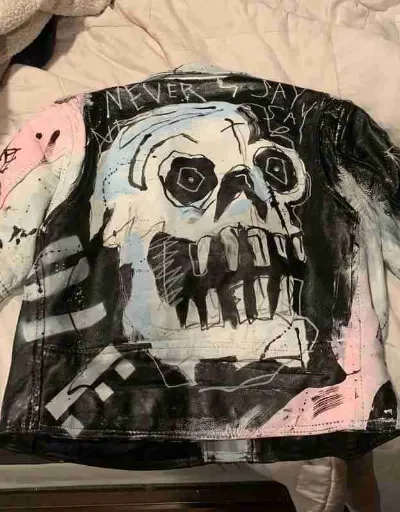 Rapper Lil Peep Never Say Die GBC Painted Leather Jacket Back