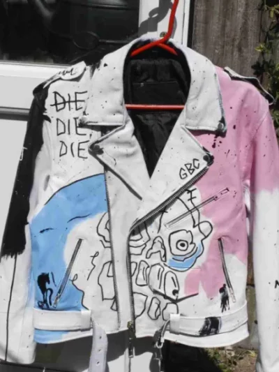 Rapper Lil Peep Never Say Die GBC Painted Leather Jacket Front