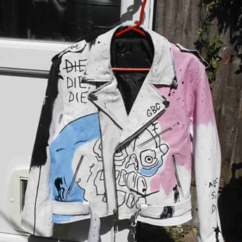 Rapper Lil Peep Never Say Die GBC Painted Leather Jacket Front