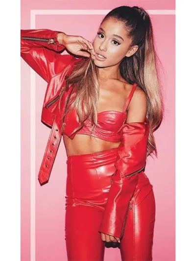 Red Ariana Grande Cropped Belted Real Leather