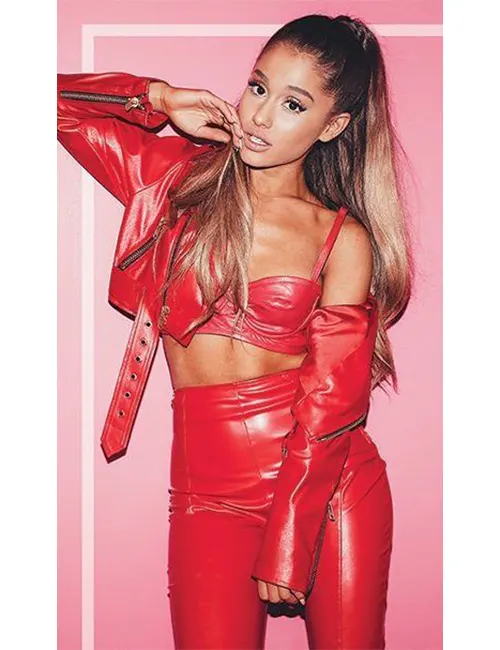 Red Ariana Grande Cropped Belted Real Leather
