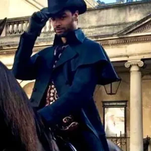 Rege Jean Page Tv Show Bridgerton S02 Simon Basset Double Breasted Navy Blue Cowboy Duster Coat