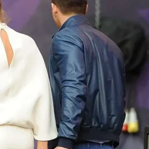 Ryan Reynolds Blue Bomber Real Leather Jacket Back